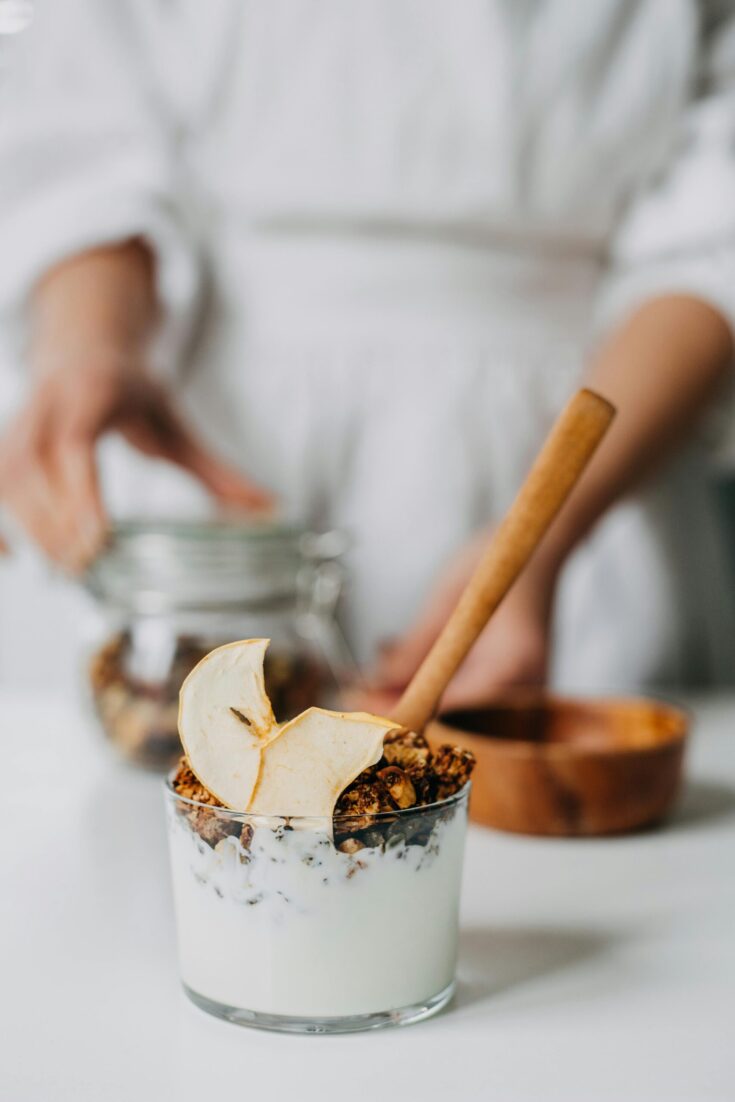 a single serve apple yogurt parfait in a glass